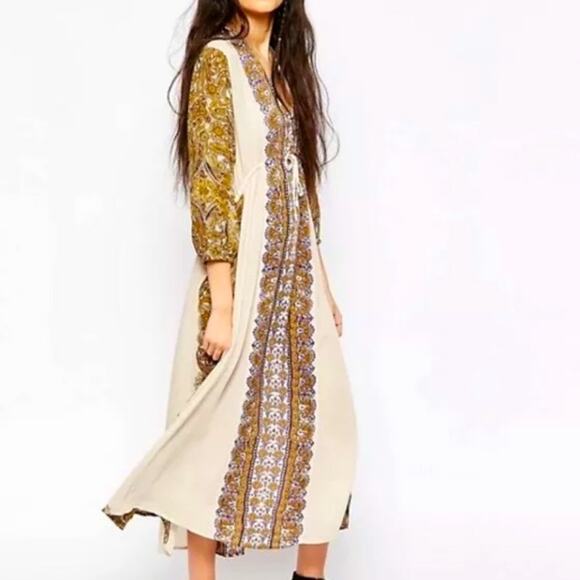 Free people Azalea dress midi paisley pattern neutral boho cream - Picture 2 of 8